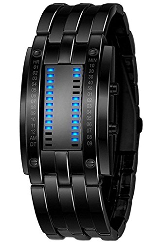 Reloj de pulsera - SODIAL(R)Reloj de pulsera LED de fecha digital de aleacion para hombres (LED azul / pulsera negra)