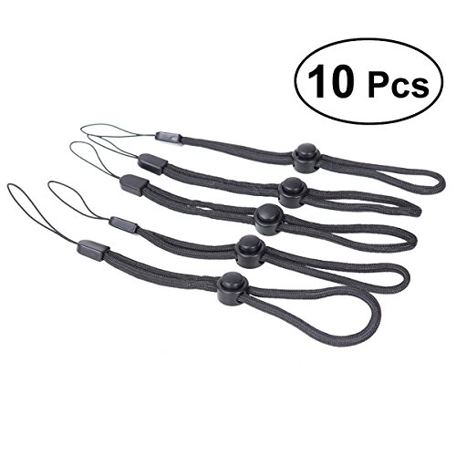 UKCOCO 10 Piezas Correa de muñeca de cordón Ajustable con botón de liberación rápida para teléfono móvil, memorias USB, Llaves, Linterna (Negro, Longitud: 20 cm)