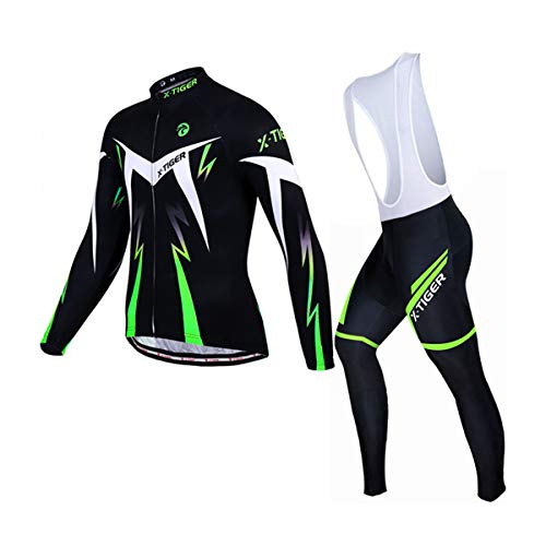 X-TIGER Ciclismo Maillots para Hombres con Tirantes Manga Corta Transpirable Secado Rápido con 5D Acolchado Gel Culotes Pantalones Cortos (Verde / Otoño, L (CN)= M (EU)) X-TIGER Ciclismo Maillots para Hombres con Tirantes Manga Corta Transpirable Secado Rápido con 5D Acolchado Gel Culotes Pantalones Cortos (Verde / Otoño, L (CN)= M (EU))
