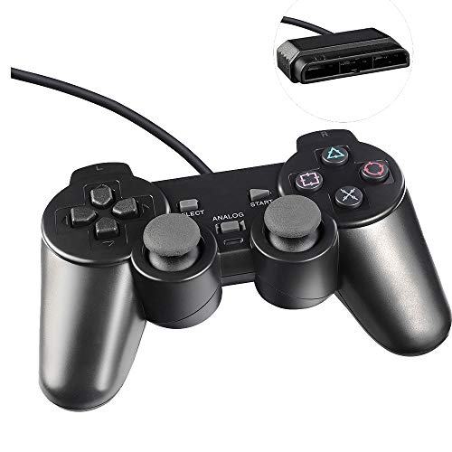 YUSH Mando PS2 con Cable, Gamepad con Doble Vibración para Playstation 2