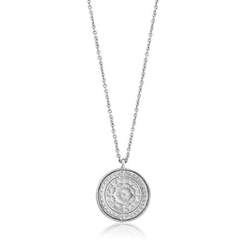 Collar de plata de ley 925 con colgante de moneda romana martillada para mujer, rodio blanco Plateado