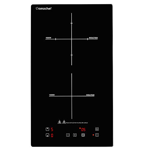Domino placa inducción, Amzchef doble placa de inducción con superficie de cristal negro,control táctil del sensor y bloqueo para niños,10 niveles de potencia y configuración del temporizador 3300W Domino placa inducción, Amzchef doble placa de inducción con superficie de cristal negro,control táctil del sensor y bloqueo para niños,10 niveles de potencia y configuración del temporizador 3300W
