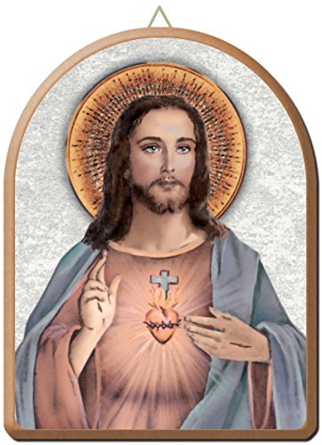 Ferrari & Arrighetti Cuadro Sagrado Corazón de Jesús Estampa sobre Madera con Forma de Arco - 15 x 20 cm