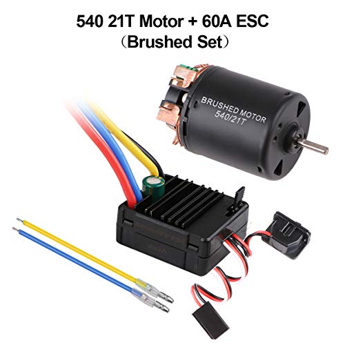Hootracker 540 21T 4 Poles Brushed Motor and 60A Brushed ESC Combo with 6V/3A BEC Waterproof 540 Motor ESC Combo for 1/10 RC Racing Car