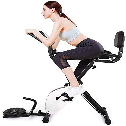 INTEY Bicicleta Estática Plegable con Bandas de Ejercicios y Disco Giratorio, 16 Niveles Resistencia Magnética Ajustable y Fitness Sillín de Gel, Pantalla LCD, Carga Máxima 100 kg