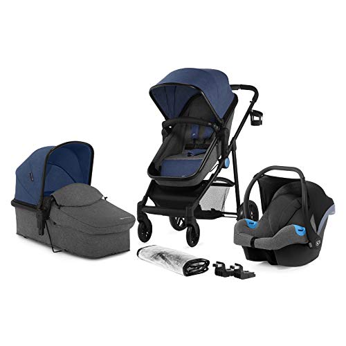 Kinderkraft Carrito Bebé 3 en 1 JULI, Silla de Paseo, Silla Coche, Capazo, Azul