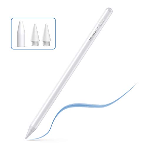 Lápiz Para Pantalla Táctil, 1.0mm Lápiz para ipad 2018/2019/2020, Lápiz Stylus de Rechazo de Palma Lápiz, Stylus Pen con 2 Tapas Ultrafinas, Lapiz Táctil con Función Detección de Inclinación, Blanco