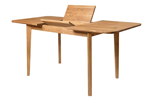 NORDICSTORY Mesa de Comedor Extensible France, Madera Maciza de Roble, Estilo Nordico o Escandinavo, Diseno Moderno para Salon, 4-8 Personas,120-160 x 80 x 75 cm. (Roble Natural)