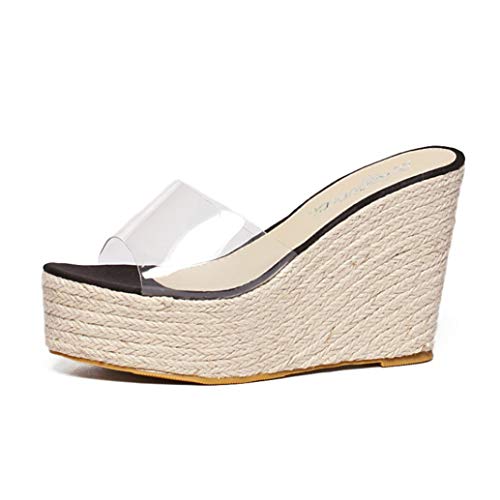 Sandalias de Muffins de Mujer Zapatos de tacón de cuña de Verano Parte Inferior Gruesa Transparente Paja de cáñamo de Paja Deslizamiento en Punta Abierta Tacones Altos Sandalias de Muffins de Mujer Zapatos de tacón de cuña de Verano Parte Inferior Gruesa Transparente Paja de cáñamo de Paja Deslizamiento en Punta Abierta Tacones Altos