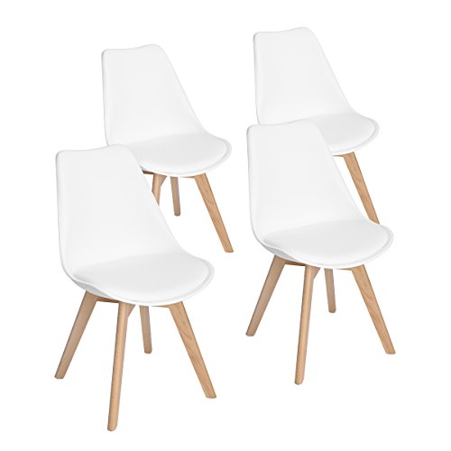 EGGREE Pack de 4 Tulip Sillas de Comedor Sillas Cocina Nórdico con Asiento Tapizado y Las piernas de Madera de Haya Maciza - Blanco EGGREE Pack de 4 Tulip Sillas de Comedor Sillas Cocina Nórdico con Asiento Tapizado y Las piernas de Madera de Haya Maciza - Blanco