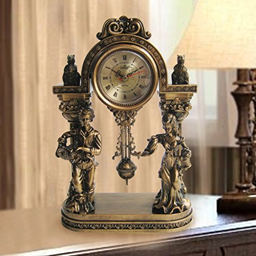 Europeos antigüedades bronce oscilación asiento par de campana reloj de escritorio creativo campana campana silenciosa reloj de mesa mudo ( Color : C )
