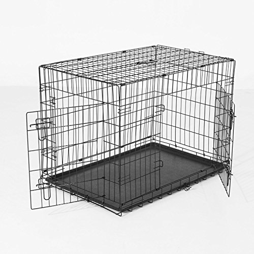 PawHut Transportin Perros 122x77x82 cm 2 Puertas Jaula con Asa Transporte Reja de Alambre Hierro Negro