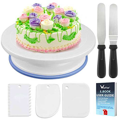 Soporte de torta giratorio de placa de pastel de WisFox Plato giratorio de decoración de pastel de placa giratoria con 2 juegos de cuchillos, juego de 3 capas suaves de glaseado Soporte de torta giratorio de placa de pastel de WisFox Plato giratorio de decoración de pastel de placa giratoria con 2 juegos de cuchillos, juego de 3 capas suaves de glaseado