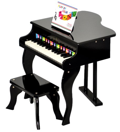 ts-ideen - Piano Infantil (para ni?os de 3 a?os, con 30 Teclas, con Colores y m?Todo con Canciones), Color Negro