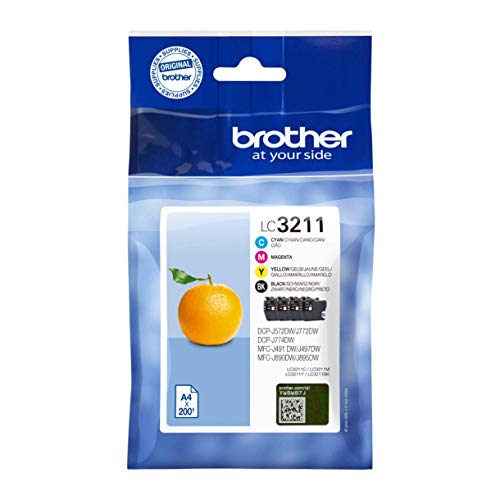 Brother LC3211VAL Juego de 4 cartuchos (Negro, Cian, Magenta y amarillo) para las impresoras DCPJ572DW, MFCJ491DW, MFCJ497DW,MFCJ890DW y MFCJ895DW duración hasta 200 páginas (según ISO/IE 24711)