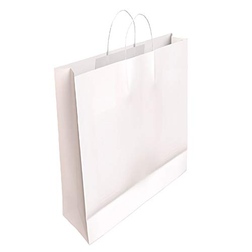 [CA4007] 50 x Bolsa de Papel Kraft Blanca con Asas Rizadas 32 x 24 x 10 CM