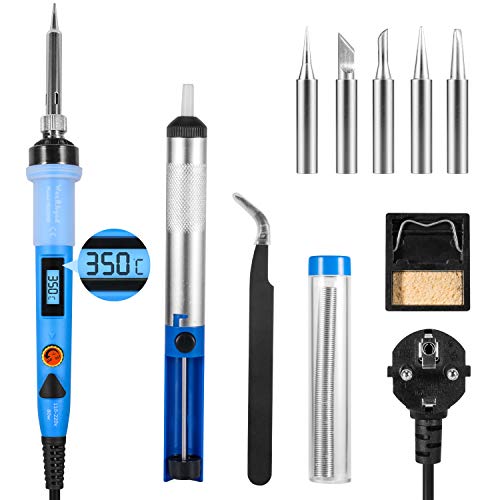 Kit del Soldador WaxRhyed, LCD digital de 80W Kit del Soldador con temperatura 200-450°C e interruptor ON/Off, 5 puntas de soldadura, bomba de desoldadura, herramientas de soldadura para electrónica Kit del Soldador WaxRhyed, LCD digital de 80W Kit del Soldador con temperatura 200-450°C e interruptor ON/Off, 5 puntas de soldadura, bomba de desoldadura, herramientas de soldadura para electrónica