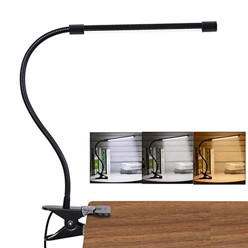 LED Lámpara De Mesa Escritorio, Luz De Lectura Con Abrazadera USB Portátil Flexible Regulable Con 3 Modos De Iluminación y 10 Niveles De Brillo Para Oficina Dormitorio Lectura Estudiar 7w (Negro)