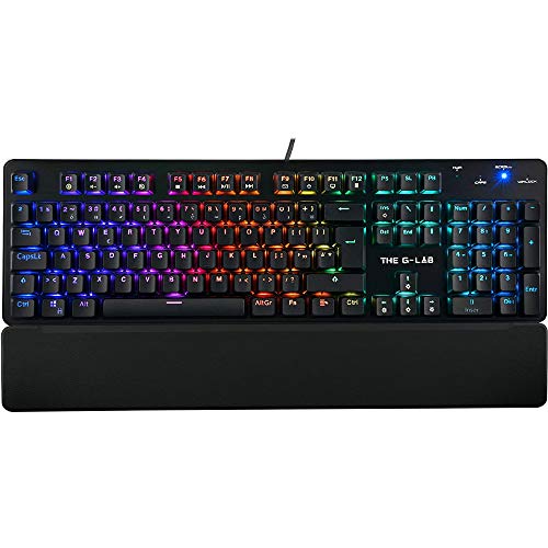 THE G-LAB Keyz RUBIDIUM Teclado Mecánico Gaming QWERTY – Incluye Ñ – Alto Rendimiento – Teclado Mecánico Red Switch – Retroiluminación RGB, Anti-ghosting, ReposaMuñecas - PC, PS4, Xbox One (Negro)