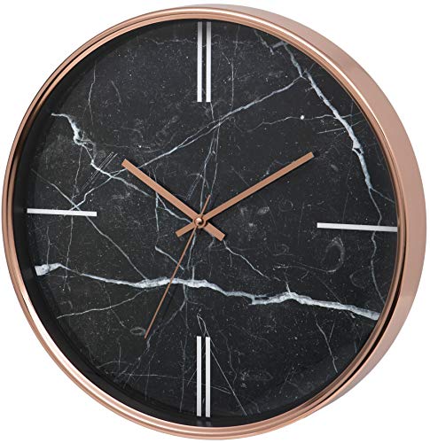Unity Bolton-Reloj de Pared Moderno con Efecto mármol, 38 cm, Negro