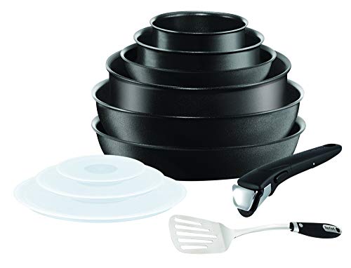 Tefal Ingenio Expertise - Juego de 6 Piezas Aluminio con Mango Extraíble, Sartenes 22 y 26 cm + Cazos de 16 y 20 cm + Guisera de 24 cm + Wok de 26 cm + 3 tapas de plástico + 1 espátula + 1 mangos