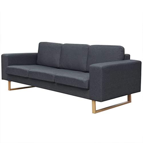 vidaXL Sofá de 3 Plazas Tela de Color Gris Oscuro 200x82x76 cm Sillon Tresillo vidaXL Sofá de 3 Plazas Tela de Color Gris Oscuro 200x82x76 cm Sillon Tresillo