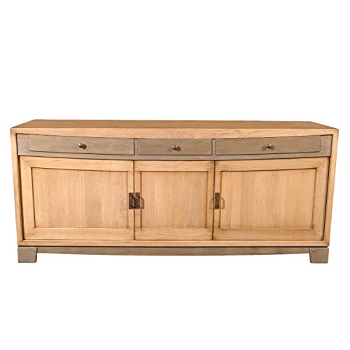 GONTIER - Aparador de 3 puertas de madera maciza de roble castaño y marco gris elefante – 100% fabricado en Francia GONTIER - Aparador de 3 puertas de madera maciza de roble castaño y marco gris elefante – 100% fabricado en Francia