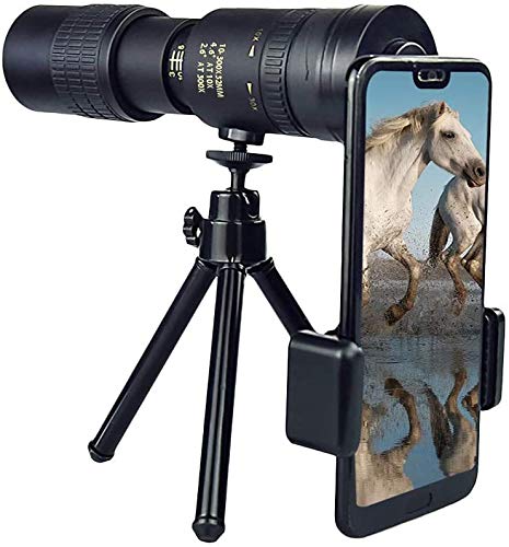 Telescopio Monocular, Afaneep 4K 10-300X40mm Super Telephoto Zoom Monocular Telescope con Adaptador de Soporte para Smartphone y Trípode Impermeable para Observación de Aves, Caza, Camping