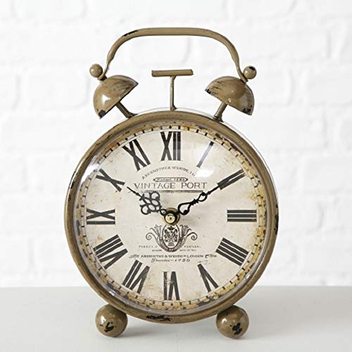 CasaJame Hogar Muebles Decoraciones Accesorios Adornos Reloj de Escritorio Mesa en Forma de Despertador Estilo Inglés Siglo XVIII Hierro Antiguo 1xAA 1,5V 23x16x13cm