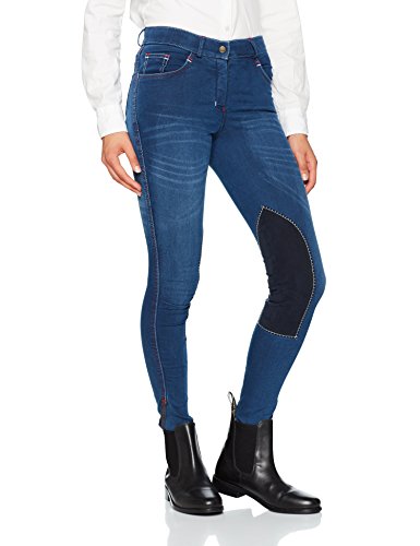 HKM Denim Alos Pantalones de Montar Vaqueros de Mujer para Verano con Parches en Las Rodillas, Mujer, Color Jeansblau/Dunkelblau, tamaño 38 HKM Denim Alos Pantalones de Montar Vaqueros de Mujer para Verano con Parches en Las Rodillas, Mujer, Color Jeansblau/Dunkelblau, tamaño 38
