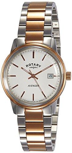 Rotary GB02875/06 - Reloj de Cuarzo para Hombre con Esfera Blanca y Brazalete de Acero Inoxidable Chapado en Oro Rosa