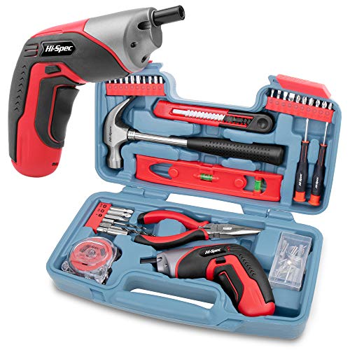 Conjunto de herramientas para bricolaje casero de 35 piezas a rojo con un destornillador eléctrico recargable por puerto USB. Herramientas manuales y un conjunto de accesorios de 40 piezas Conjunto de herramientas para bricolaje casero de 35 piezas a rojo con un destornillador eléctrico recargable por puerto USB. Herramientas manuales y un conjunto de accesorios de 40 piezas