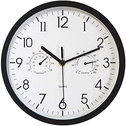 Foxtop Moderno Silencioso Reloj de Pared sin Tic TAC con Termómetro e Higrómetro, Mide Temperatura y Humedad, 25 cm Diámetro, funciona con Pilas, Color Negro Foxtop Moderno Silencioso Reloj de Pared sin Tic TAC con Termómetro e Higrómetro, Mide Temperatura y Humedad, 25 cm Diámetro, funciona con Pilas, Color Negro