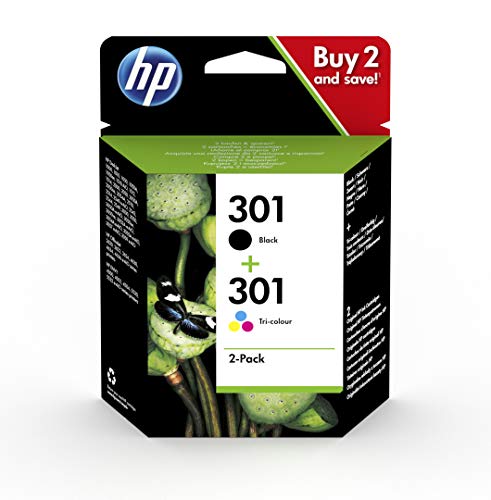 HP 301 N9J72AE , Pack de 2, Cartuchos de Tinta Originales Negro y Tricolor, compatible con impresoras de inyección de tinta HP DeskJet 1050, 2540, 3050, HP OfficeJet 2620, 4630, HP ENVY 4500, 5530