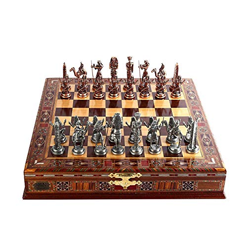 Juego de ajedrez de cobre antiguo egipcio para adultos, piezas hechas a mano y tablero de ajedrez de madera maciza natural con diseño de perla alrededor de la tabla y almacenamiento interior de Juego de ajedrez de cobre antiguo egipcio para adultos, piezas hechas a mano y tablero de ajedrez de madera maciza natural con diseño de perla alrededor de la tabla y almacenamiento interior de