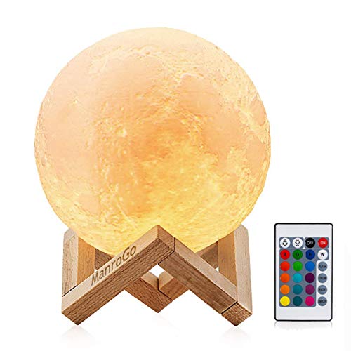 Lámpara Luna 3D, ManroGo 15CM Control Remoto y Control Táctil 16 Colores RGB Brillo Regulable Recargable USB Luz Nocturna Luna LED, Decorativa para Dormitorio Salón, Regalo para Mujeres y Niños Lámpara Luna 3D, ManroGo 15CM Control Remoto y Control Táctil 16 Colores RGB Brillo Regulable Recargable USB Luz Nocturna Luna LED, Decorativa para Dormitorio Salón, Regalo para Mujeres y Niños