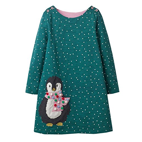 VIKITA Niñas Vestidos Algodón Animal Bordado Manga Larga Vestido para Niños JM7735 6T