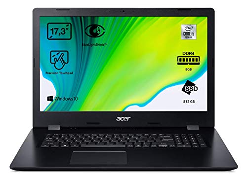 Acer Aspire 3 A317-52 - Portátil 17.3" HD (Intel Core i5-1035G1, 8GB RAM, 512GB SSD, UMA Graphics, Windows 10 Home), Color Negro - Teclado QWERTY Español