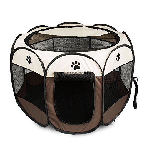 BIGWING Style Parque Mascota de Juego Entrenamiento Dormitorio Perro Gato Conejo Octágono Plegable Lavable Durable 91x 91x 58 CM, Blanco y Café BIGWING Style Parque Mascota de Juego Entrenamiento Dormitorio Perro Gato Conejo Octágono Plegable Lavable Durable 91x 91x 58 CM, Blanco y Café