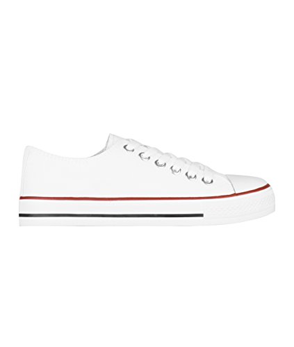 KRISP Zapatillas Mujer Tipo Estilo Imitación Casuales Lona Cordones Baja Alta Puntera Goma, (Blanco (2345), 40 EU (7 UK)), 2345-WHT-7