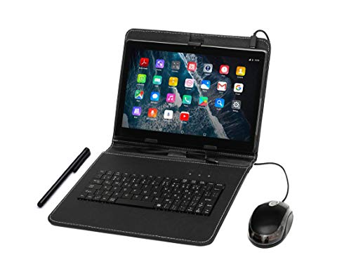Tablet PC 10 Pulgadas, Qrdenador Tablet Quad-Core con Funda para Teclado, Smartphone Dual SIM ,Doble Cámara, Bluetooth,Wi-Fi, 8GB Nand Flash, Juegos 3D compatibles,con Lápiz Stylus