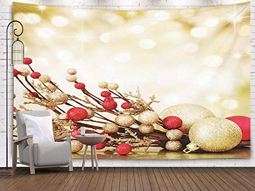 Tapiz grande para colgar en la pared, tapiz para dormitorio, decoración de la habitación, al aire libre, oro rojo, fondo navideño, luces doradas desenfocadas, DOF superficial, tapiz artístico, manta d