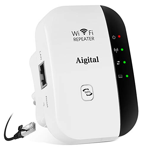 Amplificador WiFi Repetidor Extensor de Red Punto de Acceso 2.4GHz IEEE802.11 B/G/N Wireless Extender con WPS Button Velocidad de hasta 300Mbps, Puerto LAN, Compatibilidad Universal