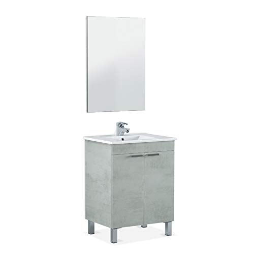ARKITMOBEL - Mueble de baño LC1, modulo 2 Puertas con Espejo Acabado en Color Cemento, Medidas: 60 cm (Largo) x 80 cm (Alto) x 45 cm (Fondo)