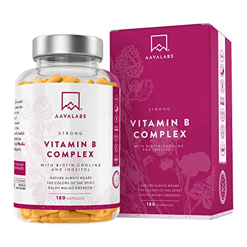 Complejo de Vitamina B - 180 Cápsulas para 6 Meses - 296,3 mg/Dosis Diaria - 8 Vitaminas B: B1, B2, B3, B5, B6, Biotina, B9 (Folato) y B12 - Refuerza el Metabolismo - 100% Vegano