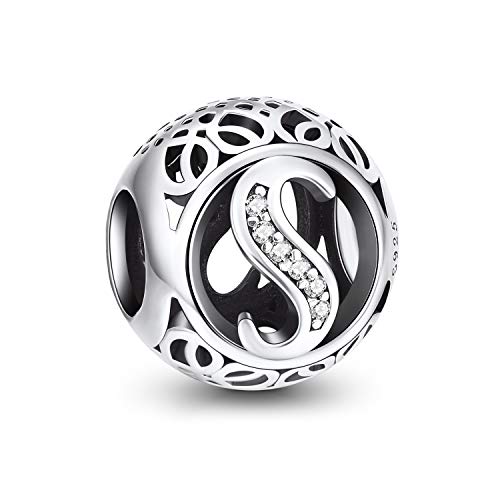 NINGAN Abalorios Charms Colgantes de Alfabeto Cuentas Plata de Ley 925 con Circonita cúbica Transparente Compatible con Pulsera Europeo, Charms de Letra para Mujer Niña (Letra S) NINGAN Abalorios Charms Colgantes de Alfabeto Cuentas Plata de Ley 925 con Circonita cúbica Transparente Compatible con Pulsera Europeo, Charms de Letra para Mujer Niña (Letra S)