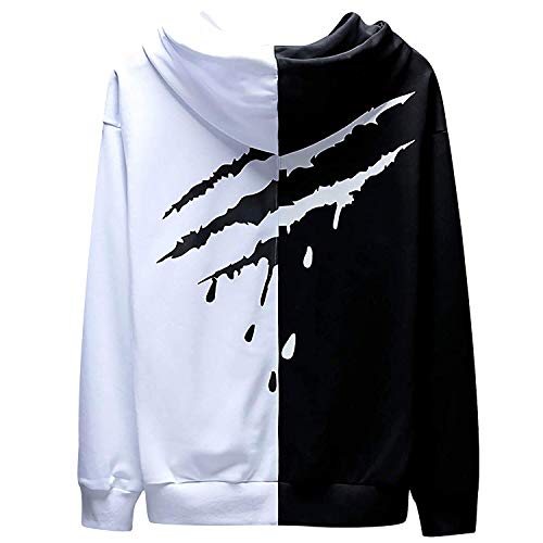 XIAOYAO Hombre Sudadera con Capucha Deportiva Manga Larga Hoodie Casual Camisa de Entrenamiento (XL, Blanco Negro 2)