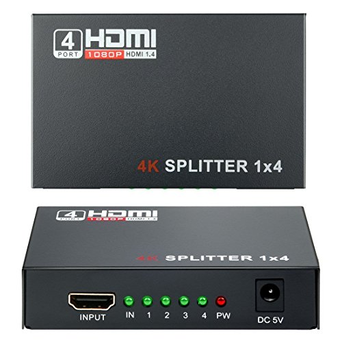 HDMI Switch 1x4, Wrcibo Splitter HDMI Compatible con 3D, 1 Entrada 4 Salidas, 4K2K, Full HD 1080p para PC, DVD, LCD, DLP, HDTV etc – Negro