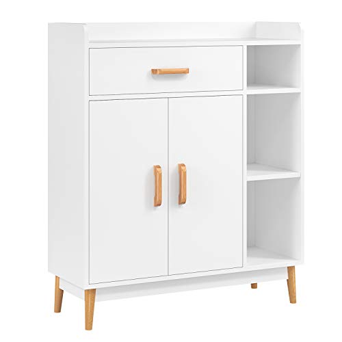 Homfa Aparador Salón Librería Estantería Mueble Auxiliar Almacenaje con 1 Cajón 2 Puertas y 3 Compartimentos para Salón Cocina Pasillo Entrada Blanca 80x29.5x93cm