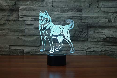 LNHYX Precioso perro Husky Siberiano Modo 3D Luz de la noche 7 colores cambian lindo Animal junto a la cama cerca de la atmósfera Atmósfera decoración de la lámpara